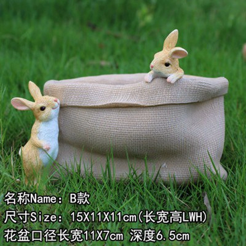 2022 New Cute Creative Rabbit Animal Shape Copper Money Grass Succulent Green Plants Large Caliber Resin Pot