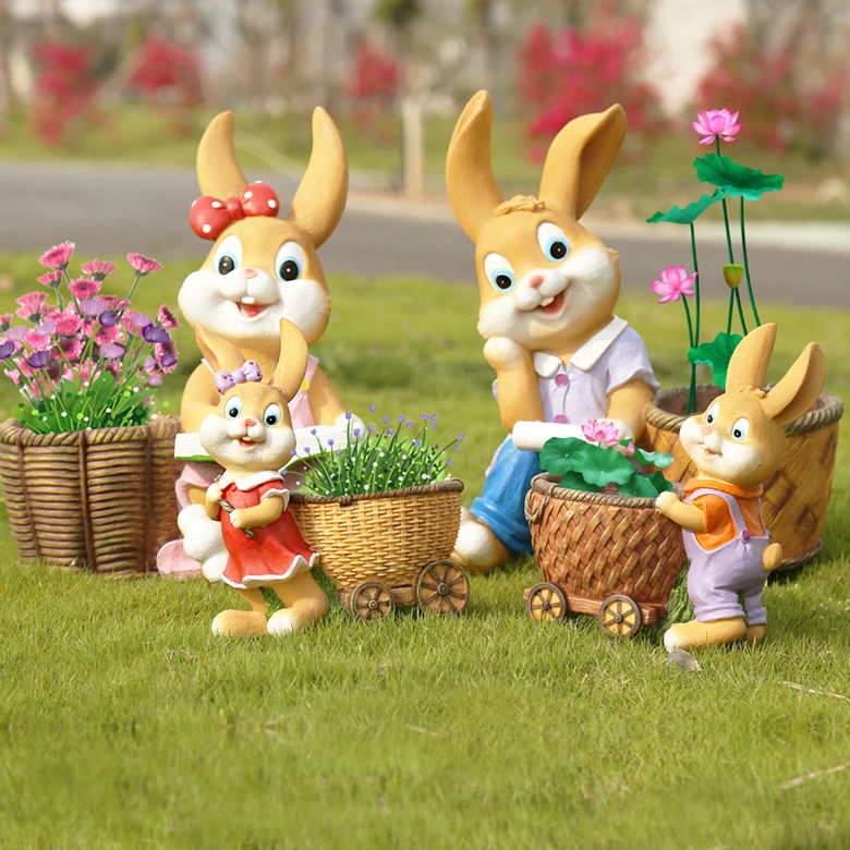 Outdoor Decor Resin Rabbit Animal Garden Statue Ornaments Crafts Plant &Flower Pot