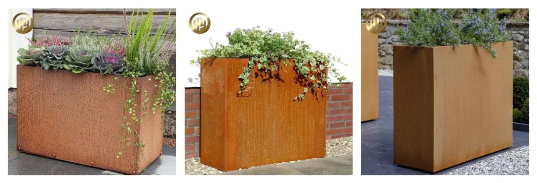 Garden House Corten Steel Rusty Metal Rectangular Flat Decoration Planter