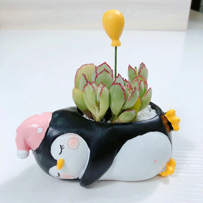 Creative Home Desktop Cute Resin Basin Cute Penguin Rabbit Animal Succulent Cactus Small Plant Pot Combination