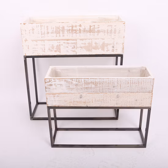 Reclaimed Wood Planter with House Shaped Metal Stand