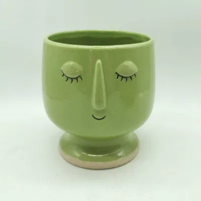 Round Head Flower Pot with Eyes Closed Pottery Sandy Clay Speckled Natural Plants Pot for Restaurant Home