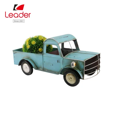 Attractive Metal Light Blue Truck Flower Planter for Home and Garden Decoration