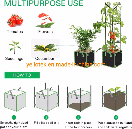 Square Grow Bags with Handle Heavy Duty Thickened Breathable Fabric Pot Reusable Planting Premium Cube Plants for Indoor and Outdoor Garden