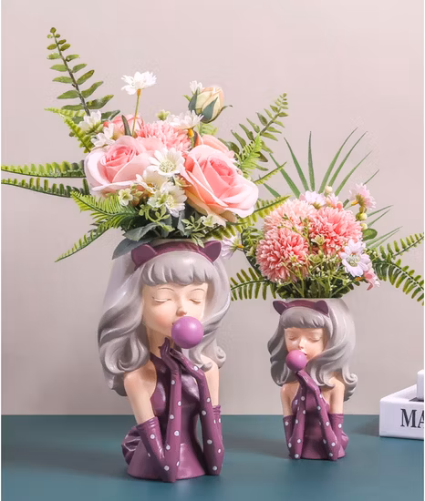 Large New Resin Cute Statue Flower Pot Ins Fairy Garden Vase Head Decoration Succulents Plants Potted Desktop Bonsai Pots
