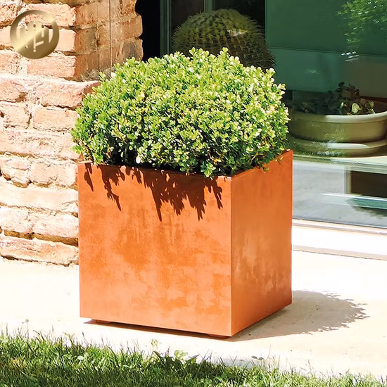 House Steel Metal Square Garden Decoration Rusty Flower Pot Planter for Plants
