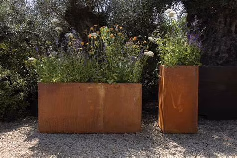 Garden House Corten Steel Rusty Metal Rectangular Flat Decoration Planter